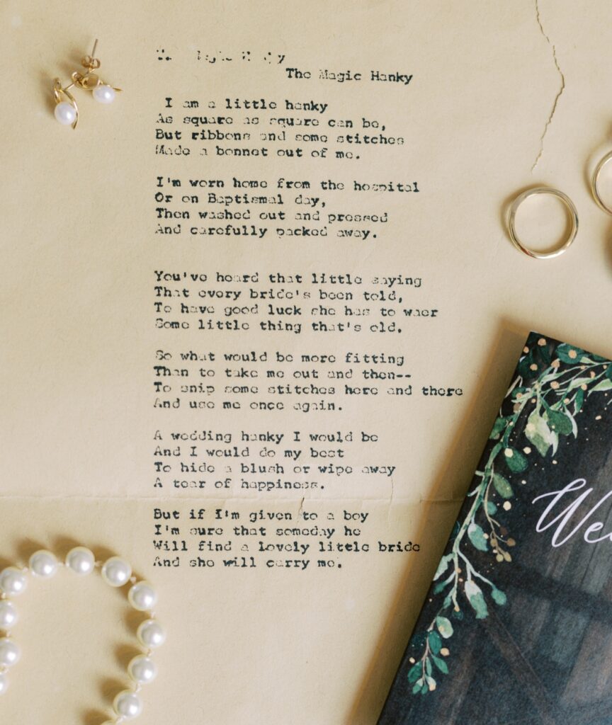 Wedding poem and bridal details													